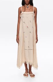 Bimba y Lola Linen A-Line Mini Dress With Embroidery
