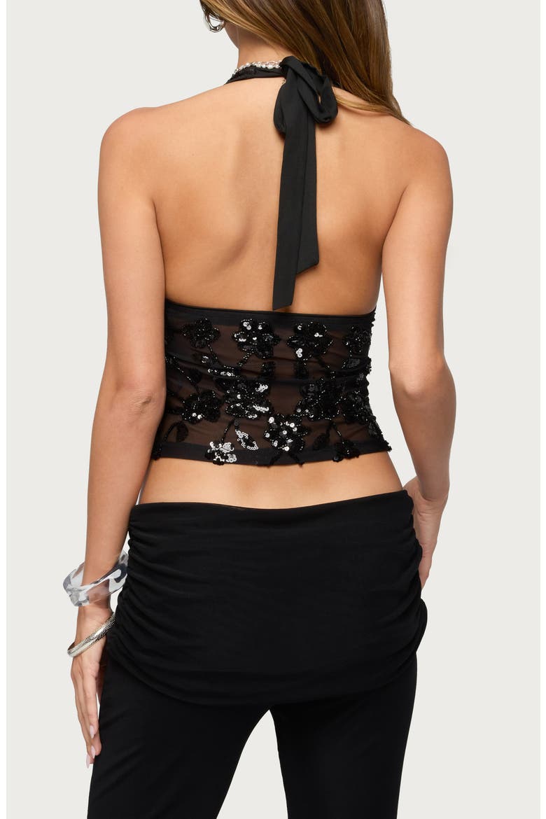 Sequin Beaded Mesh Halter Top, Alternate, color, BLACK