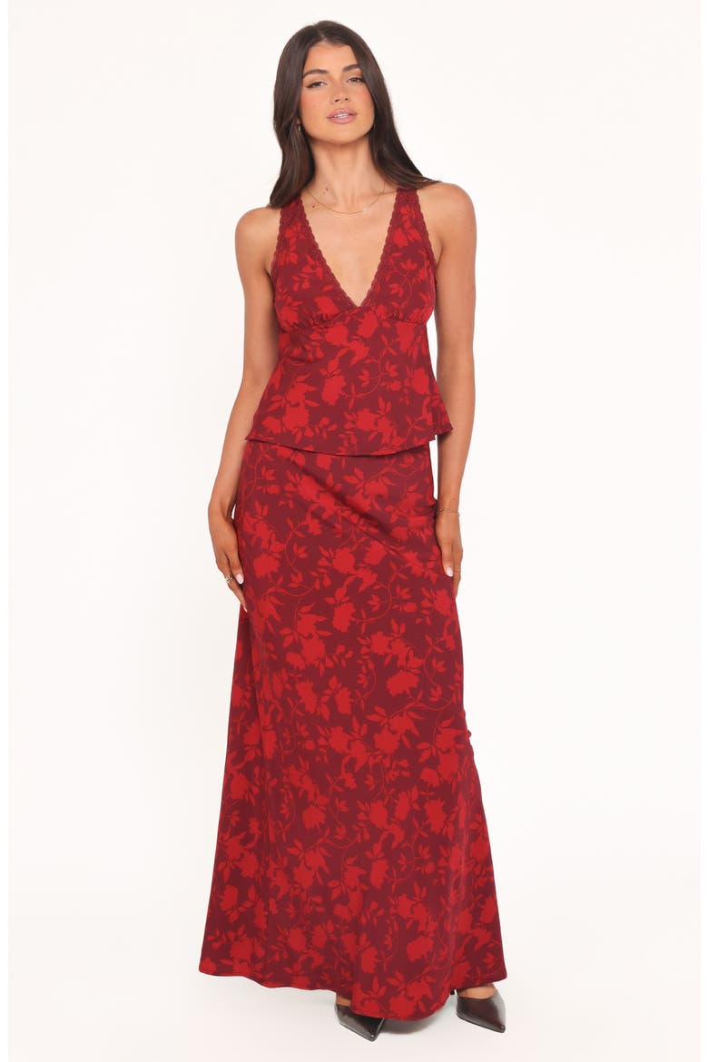 Velman Floral Print Maxi Skirt, Alternate, color, BURGUNDY FLORAL