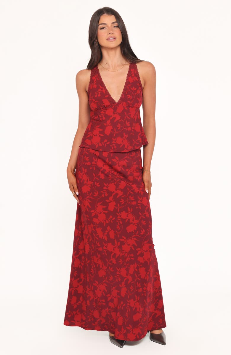 Petal & Pup Velman Floral Print Maxi Skirt, Alternate, color, Burgundy Floral