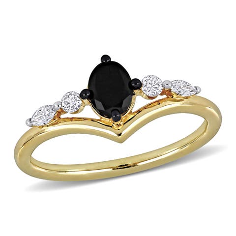 Black & White Diamond Oval Chevron Ring 14k