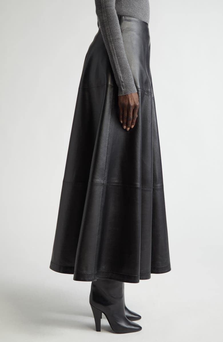 Altuzarra Varda Lambskin A-Line Midi Skirt, Alternate, color, 000001 Black