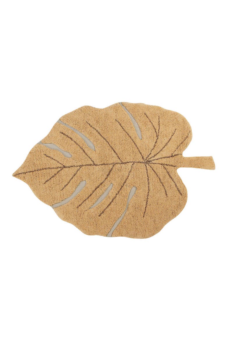 Monstera Leaf Washable Area Rug, Main, color, HONEY SOIL BROWN OLIVE