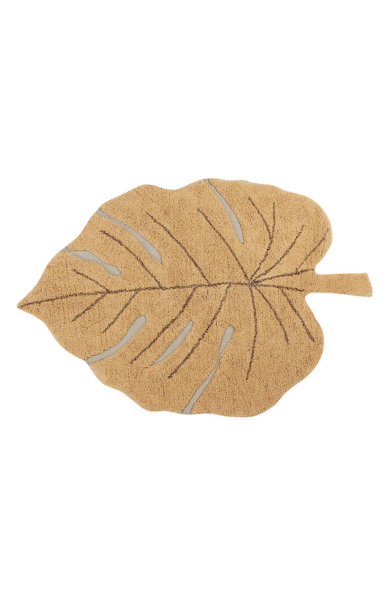 Lorena Canals Monstera Leaf Washable Area Rug, Main, color, Honey Soil Brown Olive