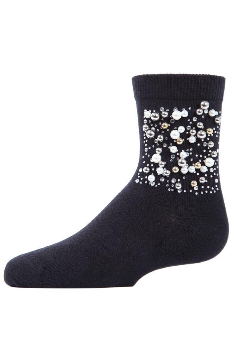 MeMoi Starry Night Jeweled Combed Crew Socks, Main, color, Black