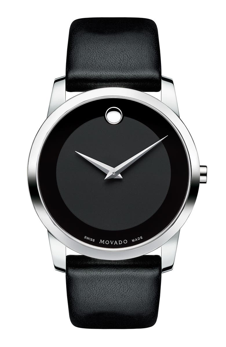 Movado 'Museum' Leather Strap Watch, 40mm, Main, color,