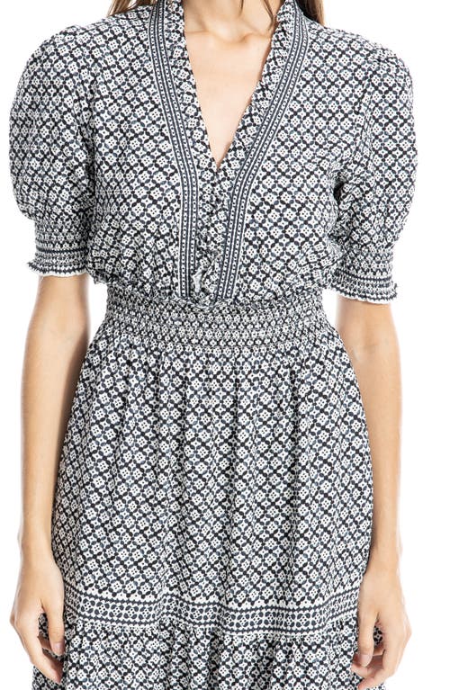 Max Studio Georgette Smocked Maxi Dress In Black/cream Geo