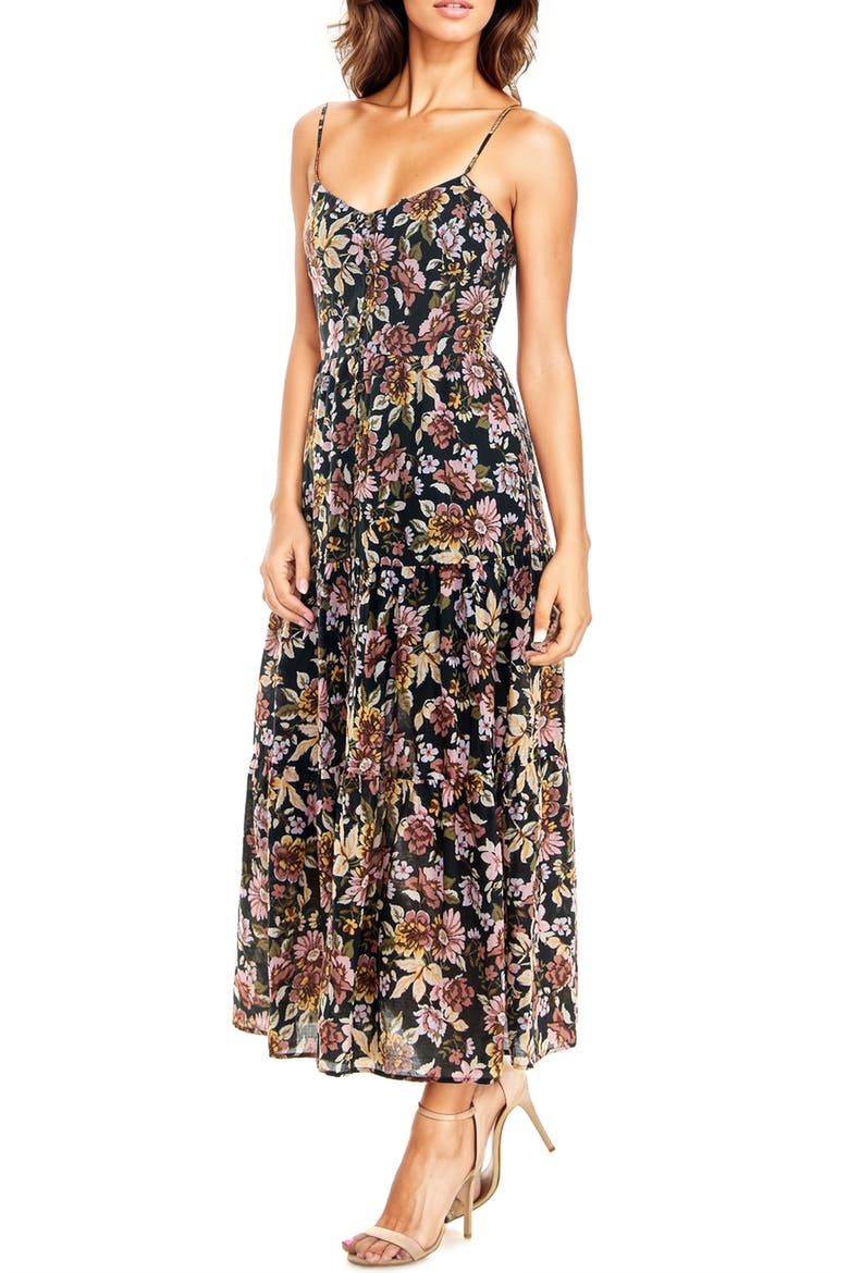 Floral Tiered Button-Up Dress, Alternate, color, BLK MULTI FLORAL