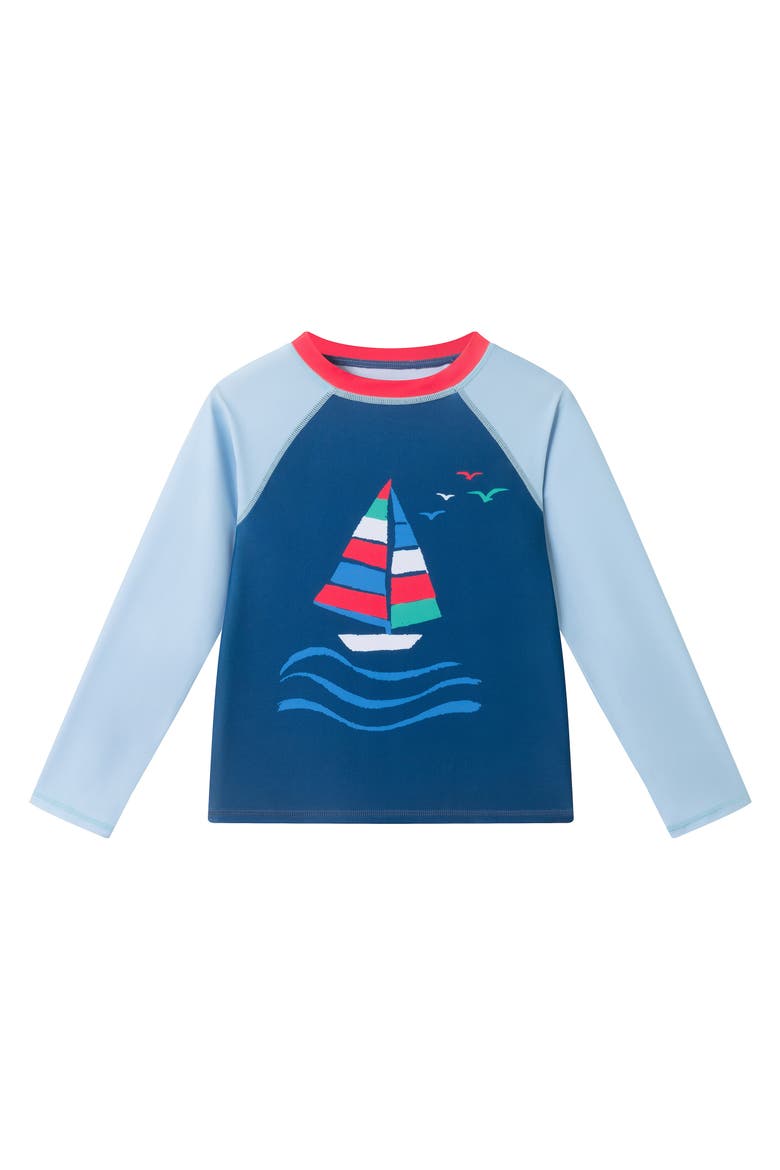Kids' Sailboat Long Sleeve Two-Piece Rashguard Swimsuit, Alternate, color, NAVY SAILBOAT