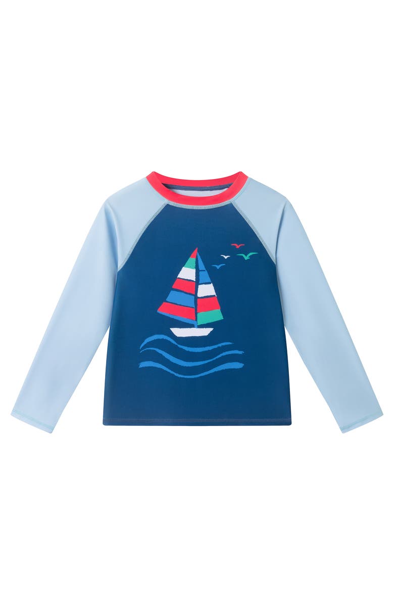 Andy & Evan Kids' Sailboat Long Sleeve Two-Piece Rashguard Swimsuit, Alternate, color, Navy Sailboat