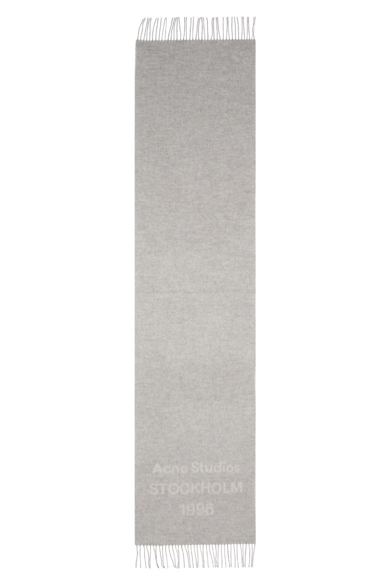 1996 Logo Jacquard Double Face Wool Fringe Scarf, Main, color, LIGHT GREY MELANGE/ WHITE