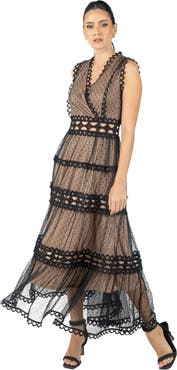 AKALIA Serena Black Lace Maxi Dress