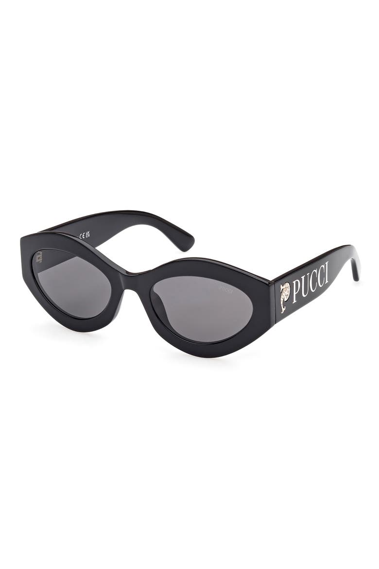 54mm Geometric Sunglasses, Alternate, color, SHINY BLACK / SMOKE