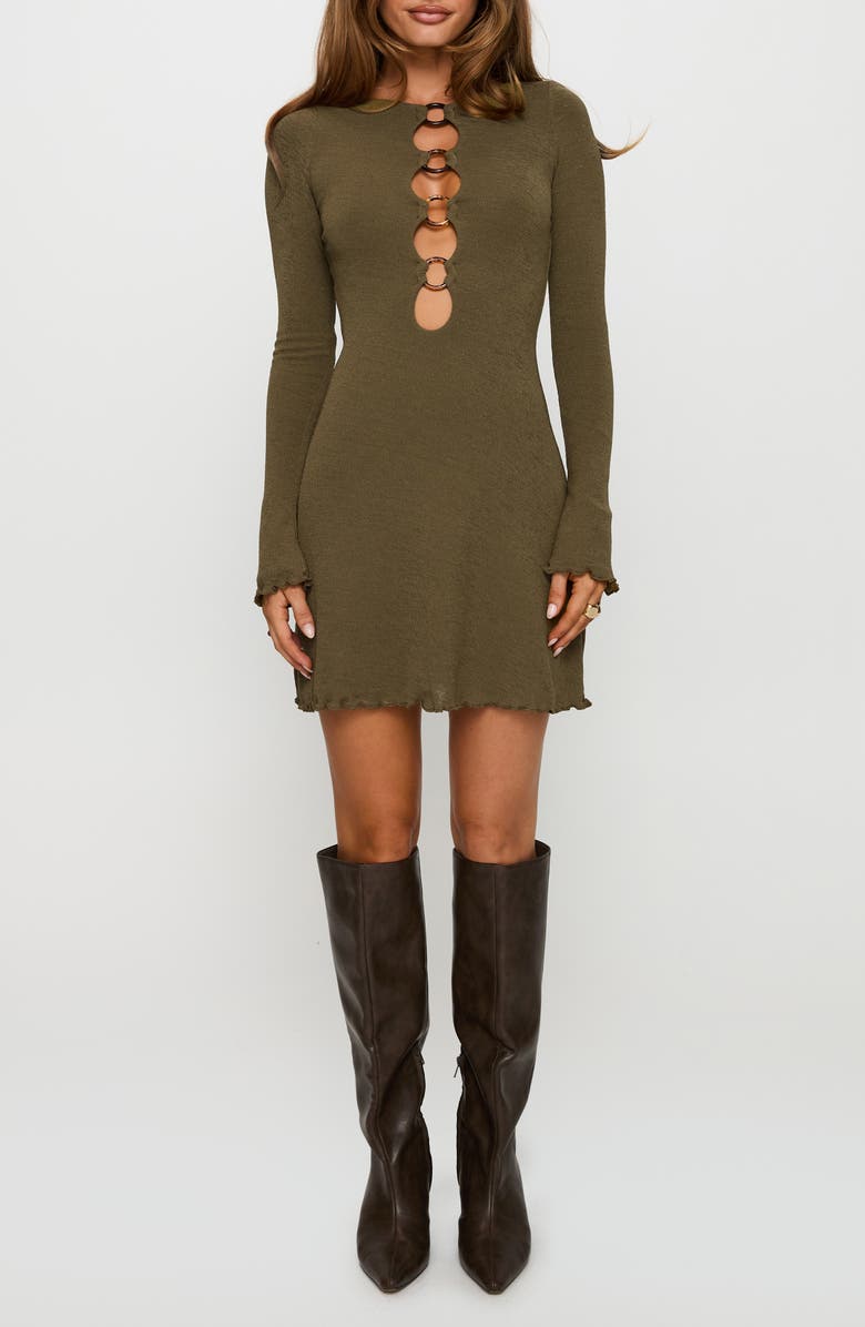 Princess Polly Dejonge Ring Detail Long Sleeve Minidress, Main, color, 