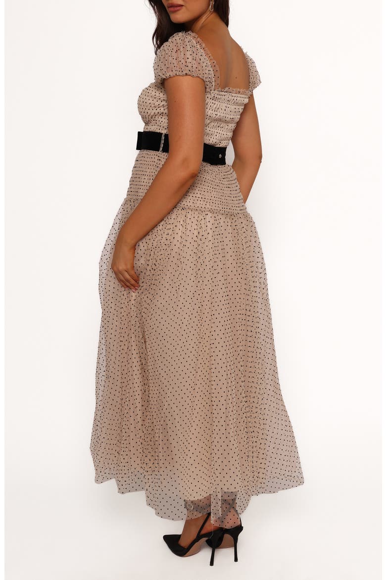 Bryn Polka Dot Belted Puff Sleeve Maxi Dress, Alternate, color, BEIGE