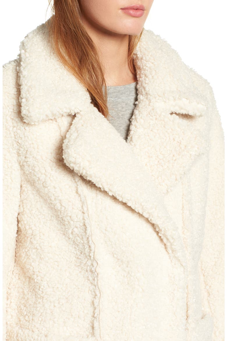 Notch Collar Curly Faux Shearling Coat, Alternate, color, IVORY