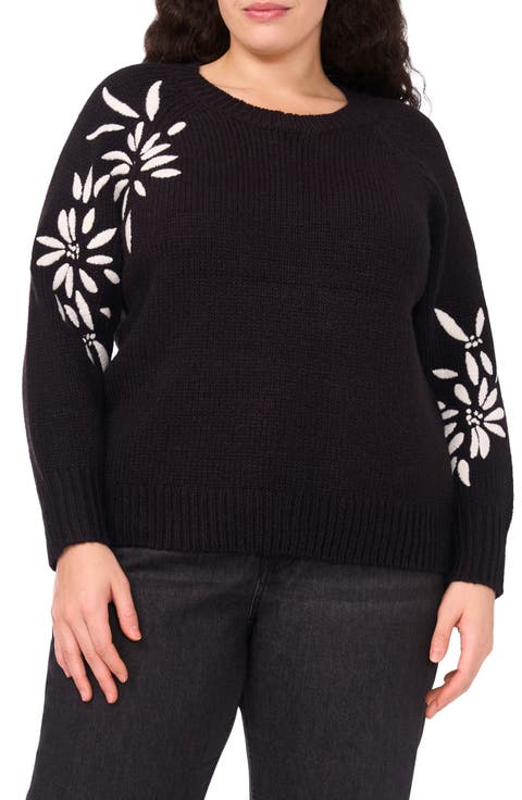 Embroidered Floral Sweater (Plus)
