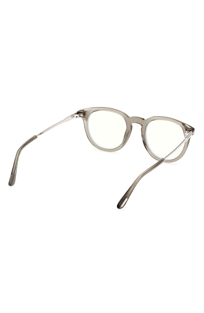 TOM FORD 49mm Round Blue Light Blocking Optical Glasses, Alternate, color, Olive / Palladium / T Logo