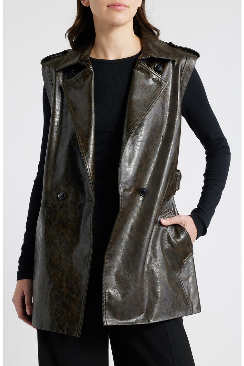 Belted Faux Leather Vest, Alternate, color, DARK BROWN