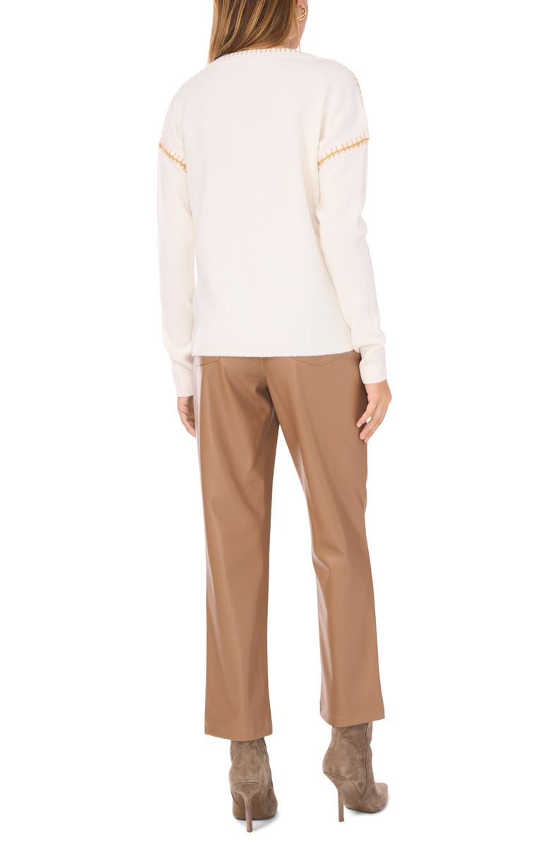 Vince Camuto Whipstitch V-Neck Sweater, Alternate, color, Antique White