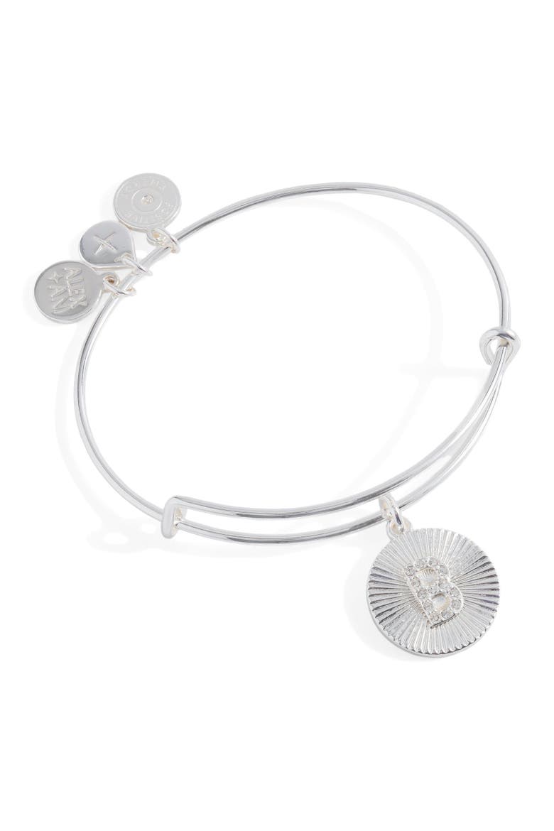 Pave Starburst Texture Initial Bangle Bracelet, Main, color, Silver - B