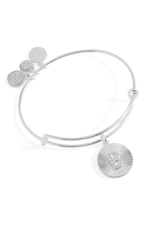 Pave Starburst Texture Initial Bangle Bracelet
