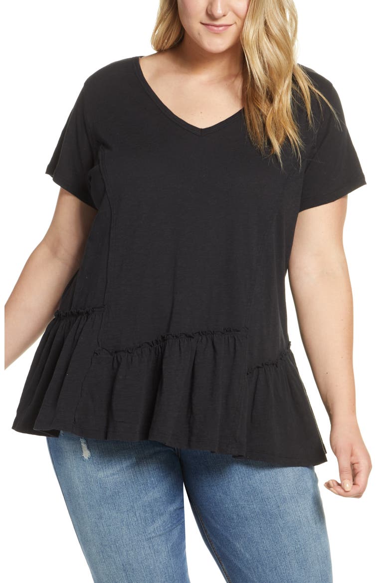 Asymmetrical Peplum Tee, Alternate, color, BLACK