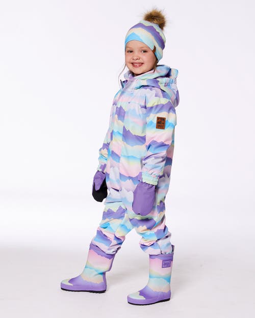 Deux Par Deux Kids Unisex Printed Mid-season One-piece Outerwear Mauve And Blue, Pink Mountain In Purple
