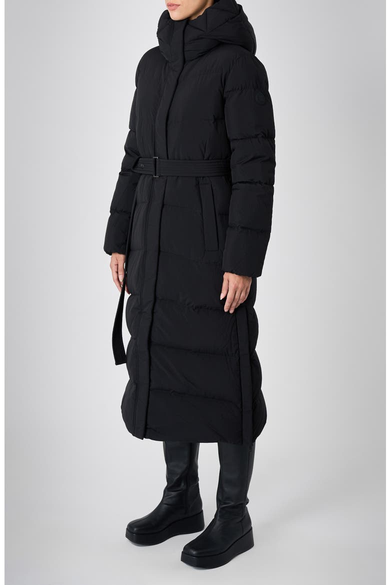Vada Belted Water Repellent Puffer Coat, Alternate, color, BLACK
