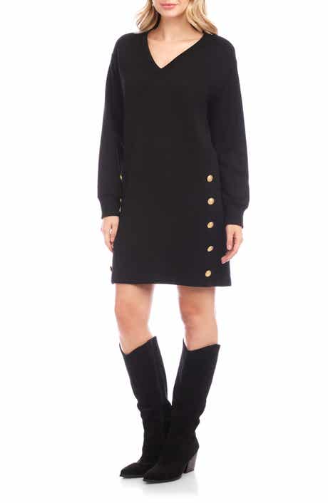 Crested Button Long Sleeve Sweater Dress
