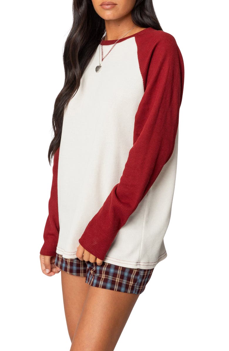 EDIKTED Me Time Oversize Waffe Stitch Pullover, Alternate, color, Burgundy