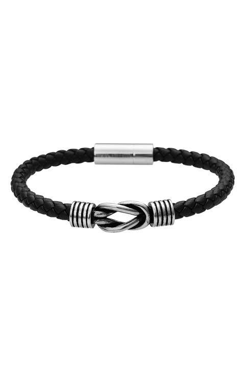 Men's Stainless Steel Knot Leather Bracelet