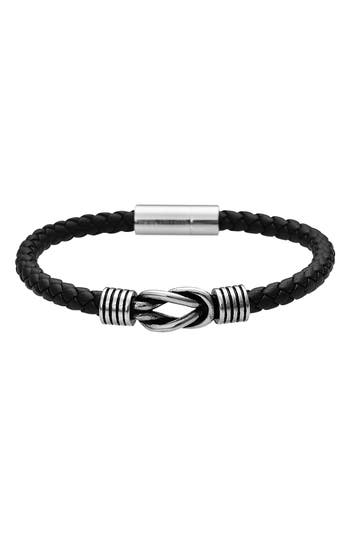 Geoffrey Beene Stainless Steel Knot Leather Bracelet