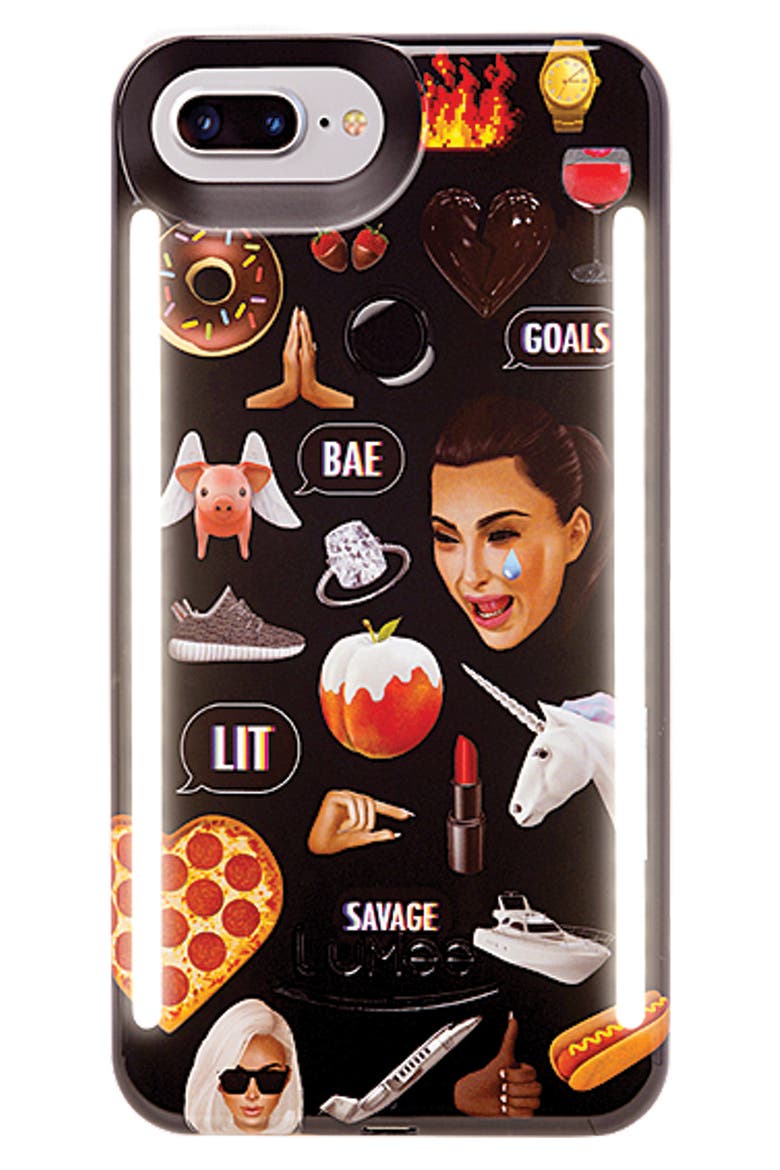 Kimoji Collage Lighted iPhone Case, Alternate, color, BLACK