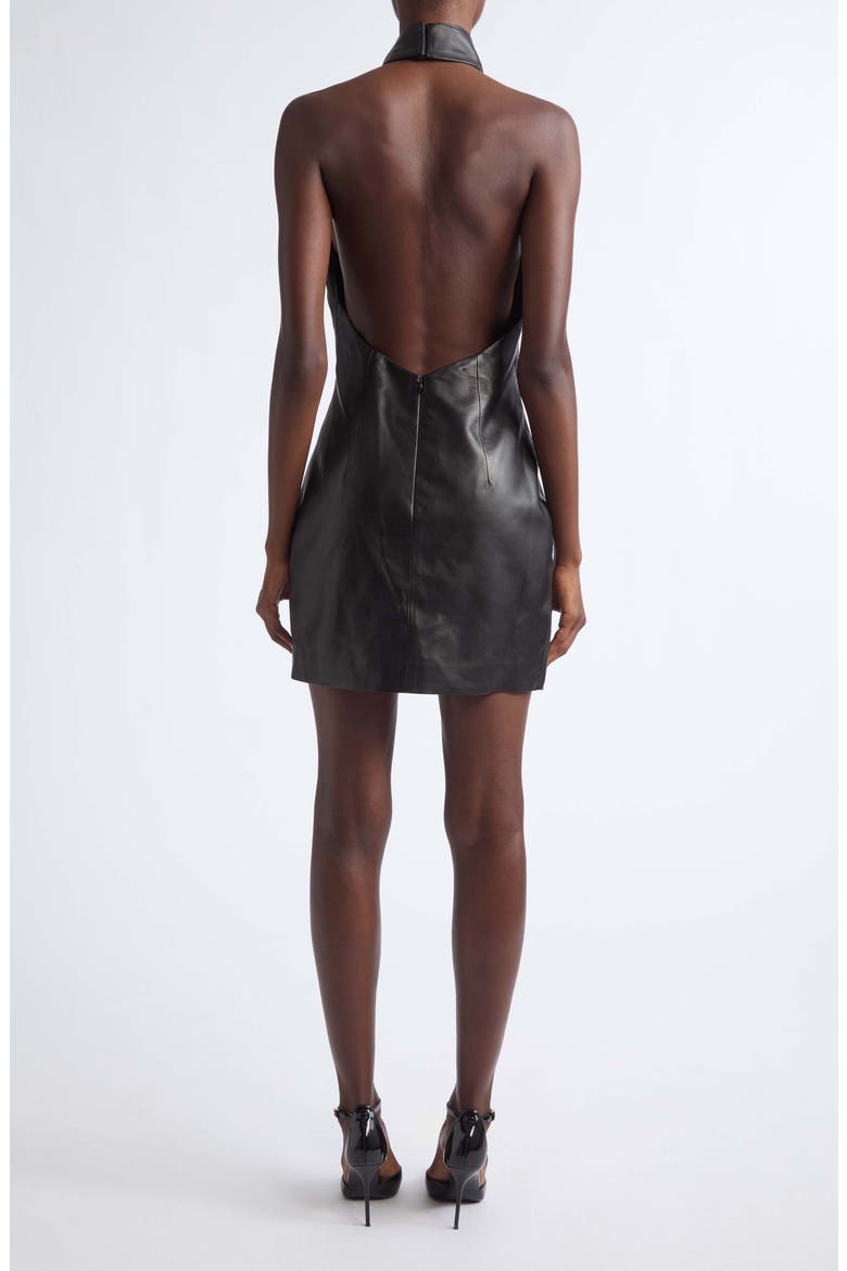 Halterneck Leather Minidress, Alternate, color, 0PA BLACK