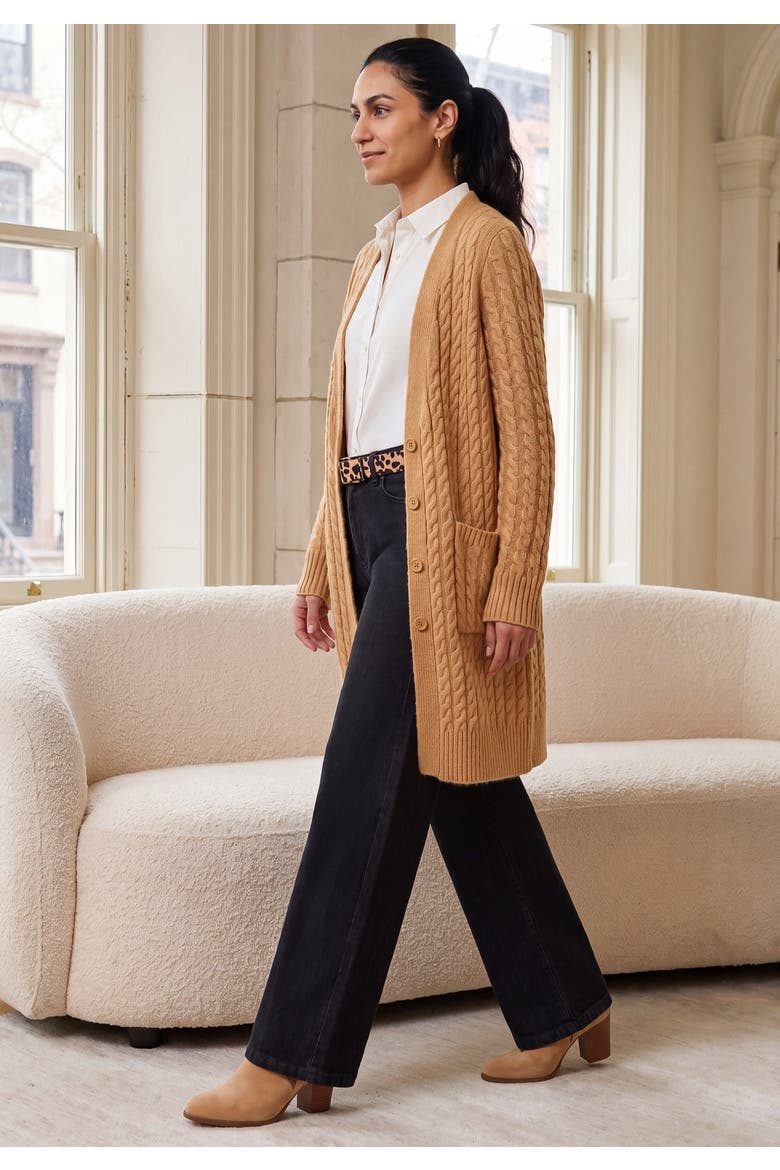 Cable Button Front Cardigan (plus), Alternate, color, SOFT CAMEL