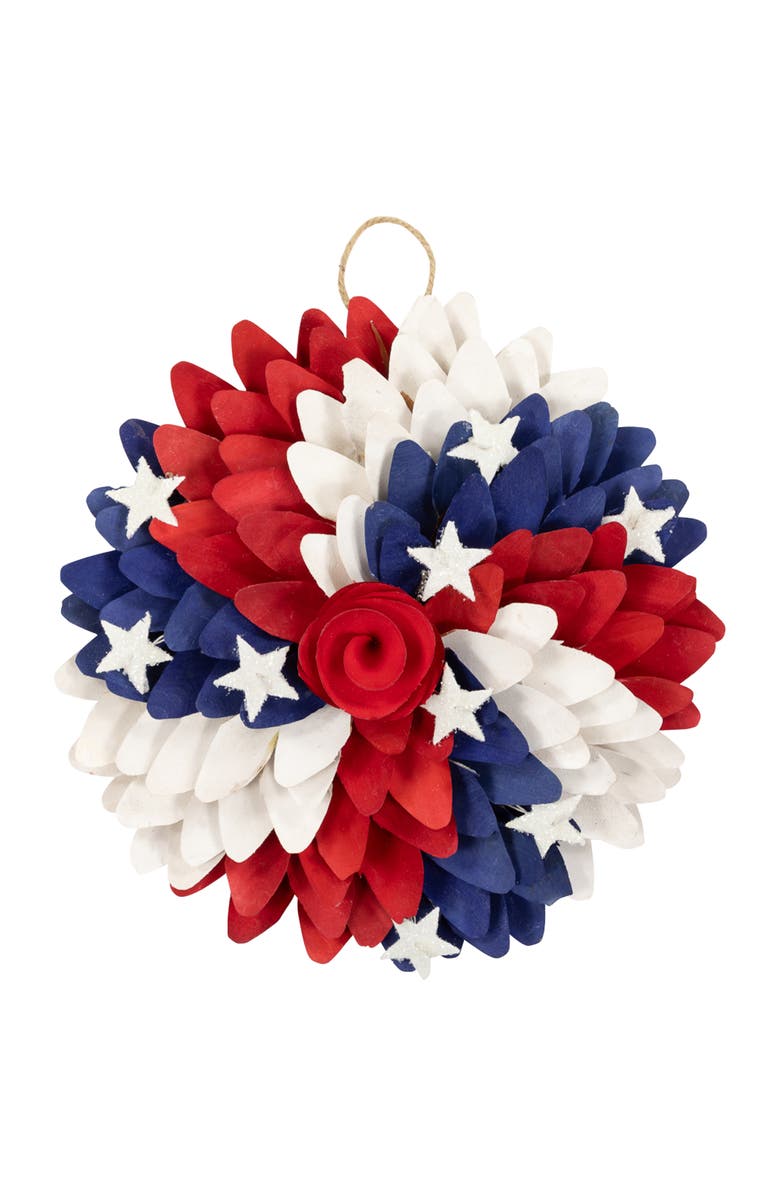 Northlight Americana Petals and Rose Artificial Wooden Floral Wreath - 12", Main, color, 