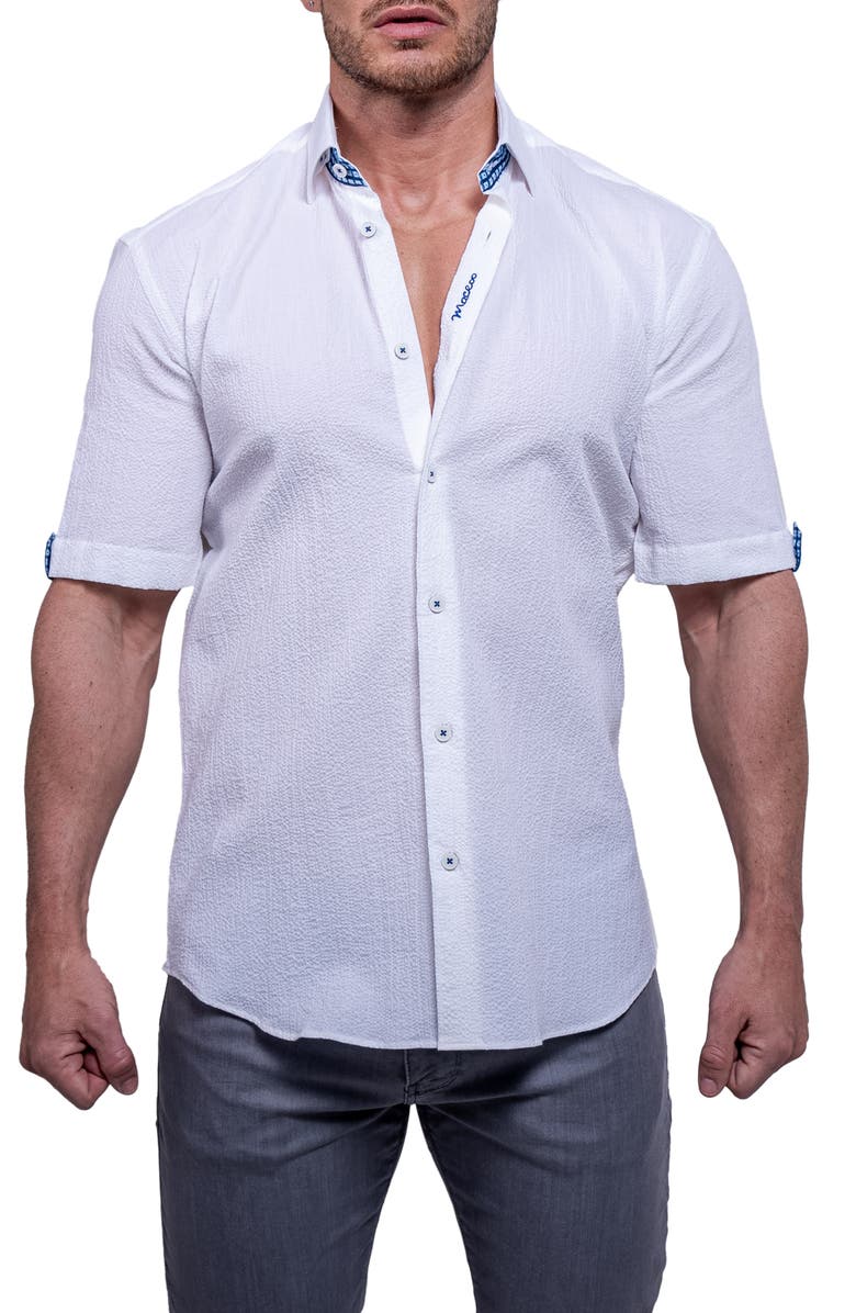 Maceoo Galileo Aristocrat Luxe Stretch Cotton Seersucker Short Sleeve Button-Up Shirt, Main, color,