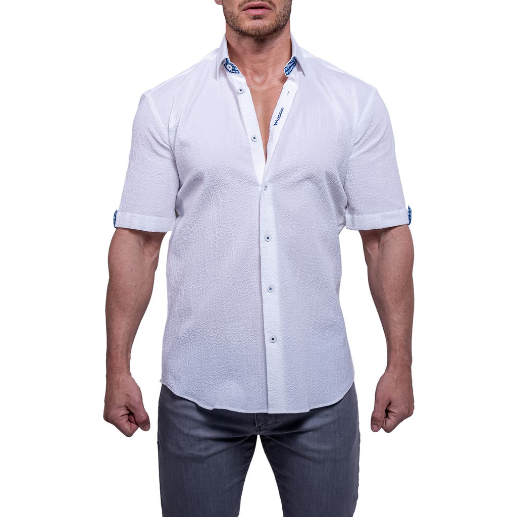 Maceoo Galileo Aristocrat Luxe Stretch Cotton Seersucker Short Sleeve Button-up Shirt