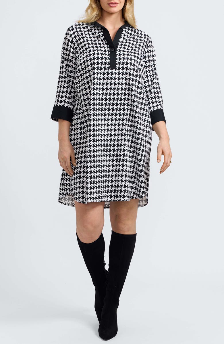 Foxcroft Sloane Houndstooth Cotton Shirtdress, Main, color, Black/ White