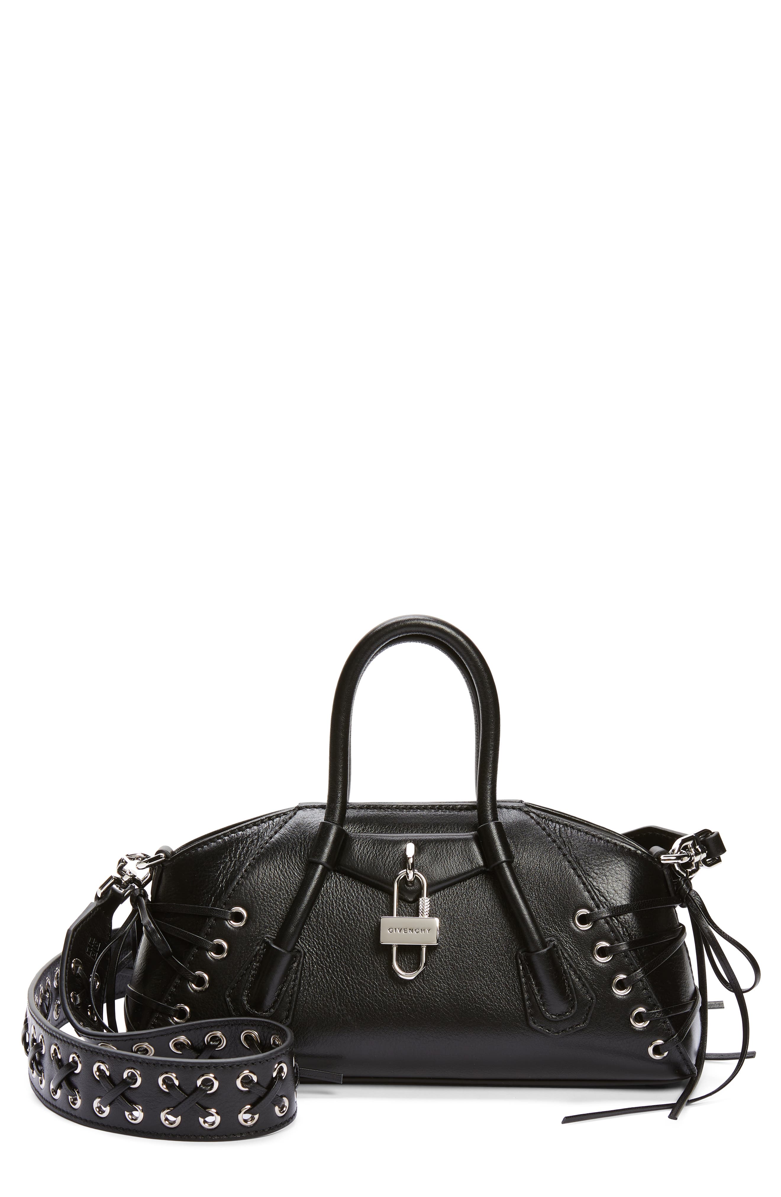 Mini Antigona Stretch Leather Satchel, Main, color, BLACK