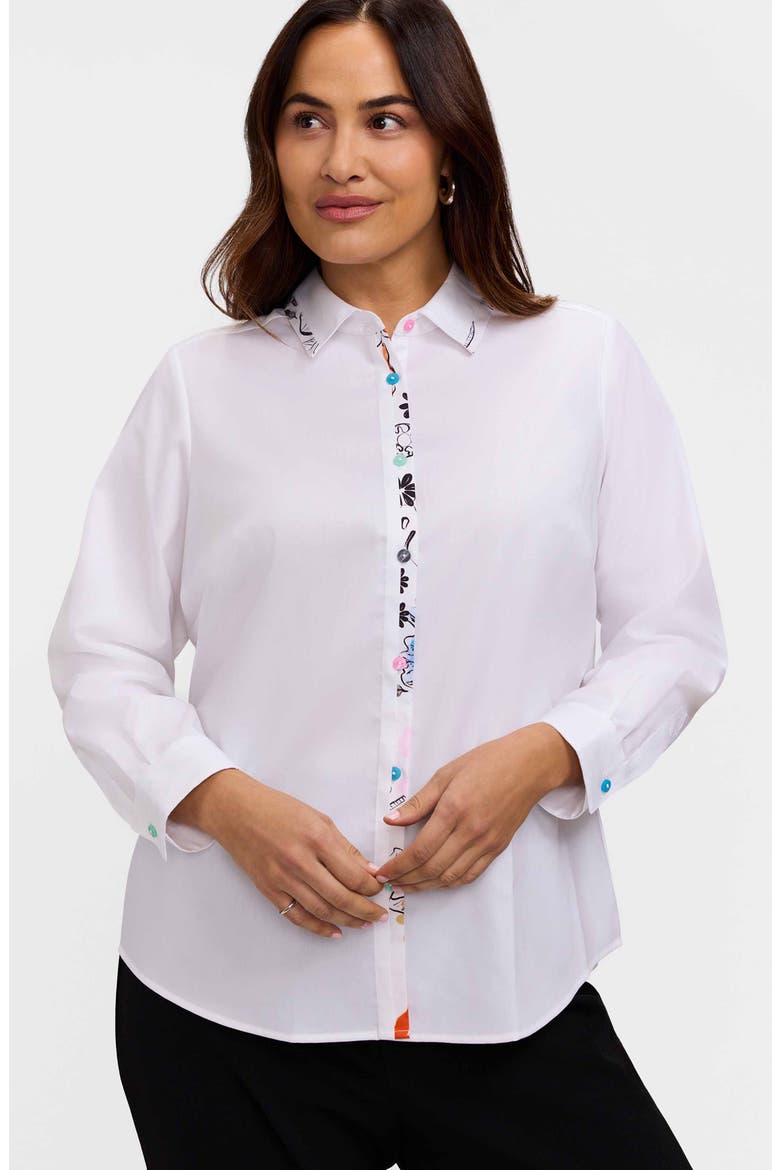 Charlie Floral Trim Cotton Blend Button-Up Shirt, Alternate, color, WHITE