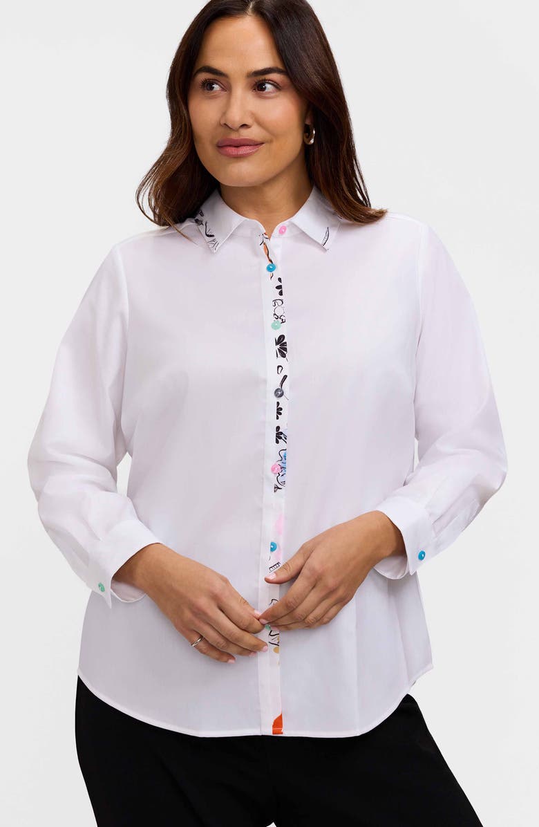 Foxcroft Charlie Floral Trim Cotton Blend Button-Up Shirt, Alternate, color, 
