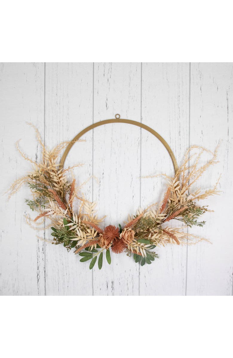 Northlight Fall Harvest Pale Roses with Foliage Artificial Wreath, 24-Inch, Unlit, Alternate, color, 