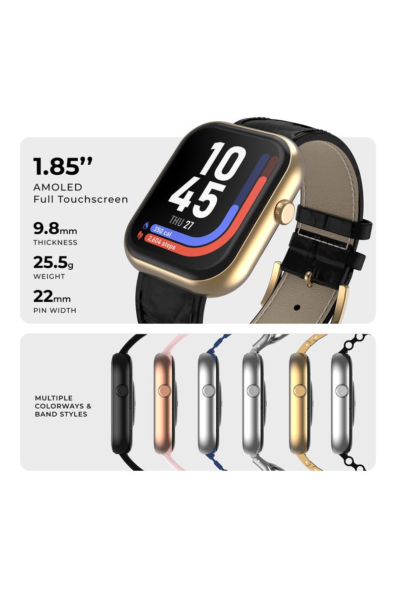 iTouch Air 5 Leather Strap Smartwatch, 36.8mm x 45.6mm, Alternate, color, GOLD/ BLACK
