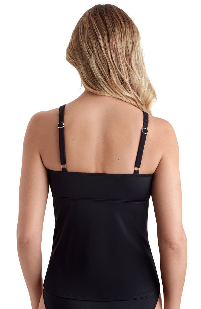 ShapeSolver V-Wired Shirred Tankini Swimsuit Top, Alternate, color, Black