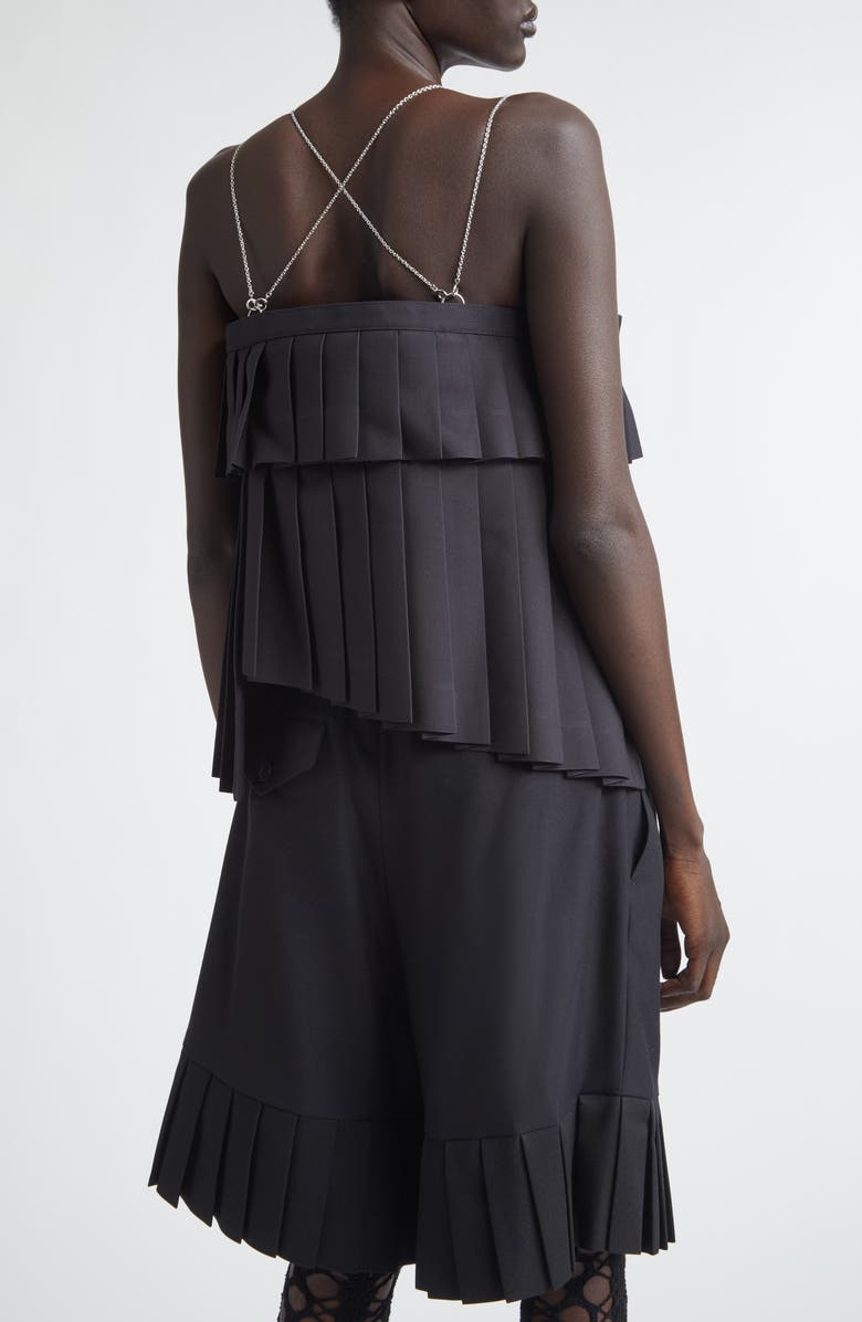 Noir Kei Ninomiya Pleated Chain Strap Wool Blend Gabardine Camisole, Alternate, color, Black
