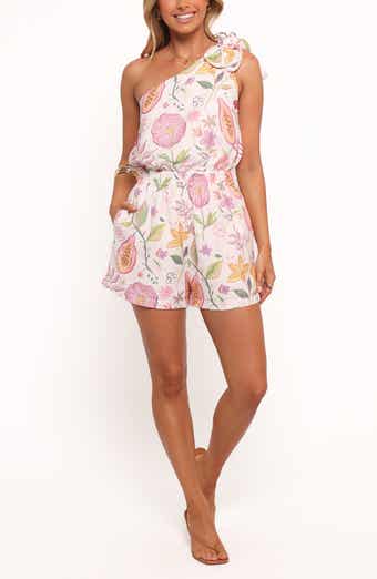 Petal & Pup Sally Floral One-Shoulder Linen Blend Romper