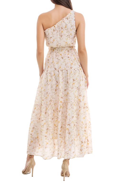 Socialite One-shoulder Tiered Midi Dress In Yellow/taupe