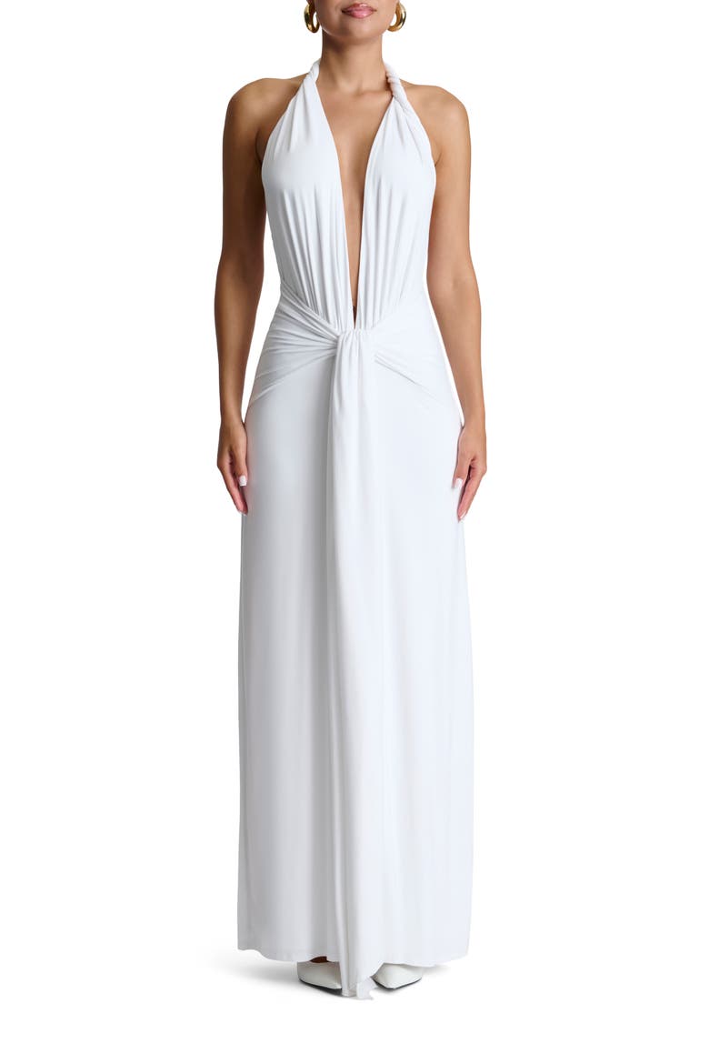 Plunge Halter Maxi Dress, Main, color, WHITE
